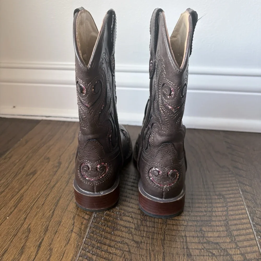 Roper Toddler Brown & Pink Glitter Inlay  Western Square Toe Boots Size 9